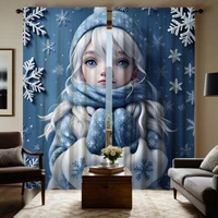 2pcs  HD Frozen Girl Decorative curtain Blue tie digital printed curtain Home Decoration style Decoration living room bedroom 1