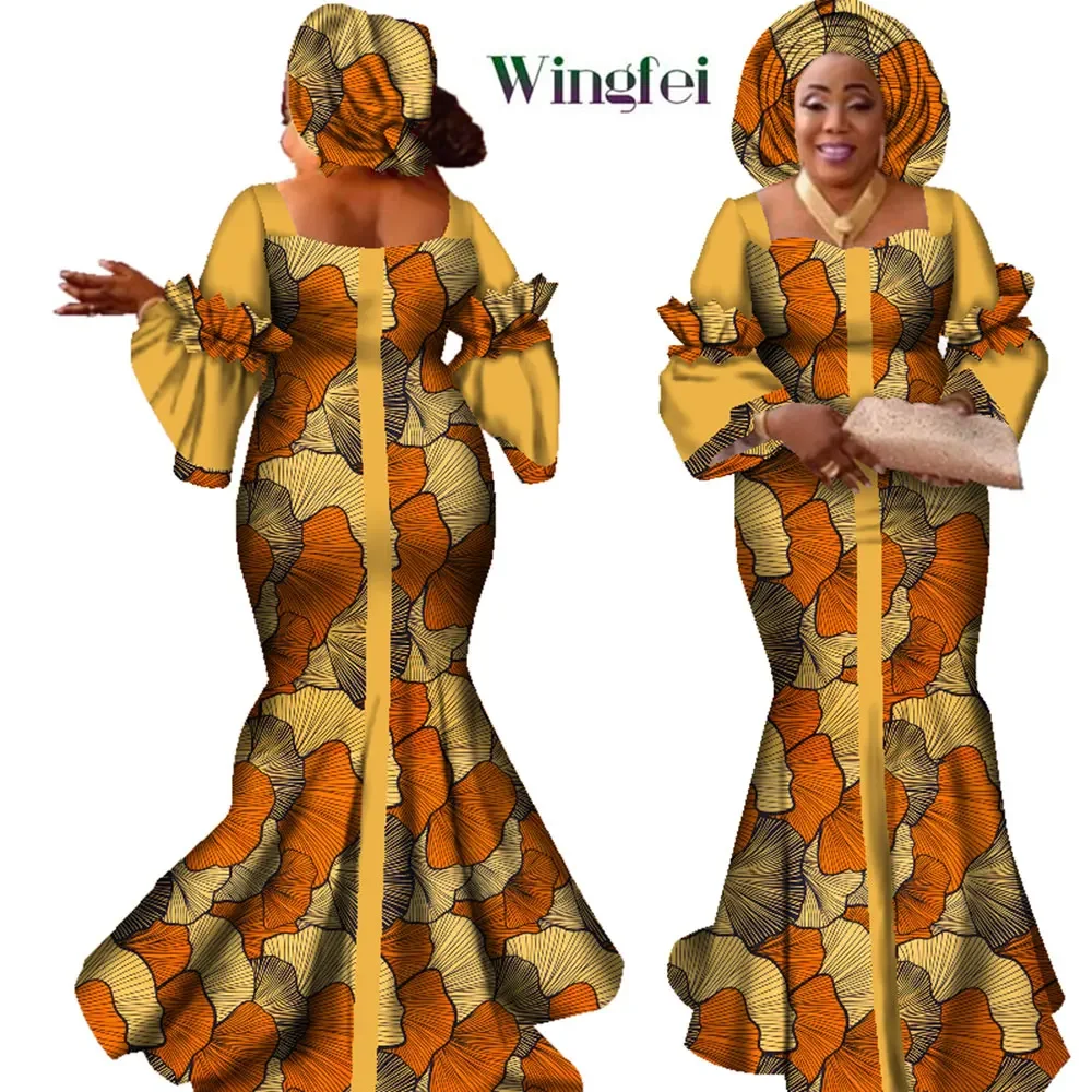 African Dresses for Women Fashion Design Long Dress with Scarf african dress