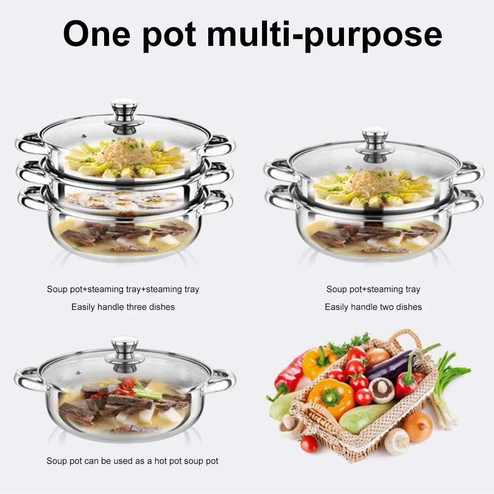 3 Tier Steamer Pot for Cooking with Lid Stainless Steel Steam Pot Multipurpose Steamer for Vegetable Dumpling Stock Sauce Food