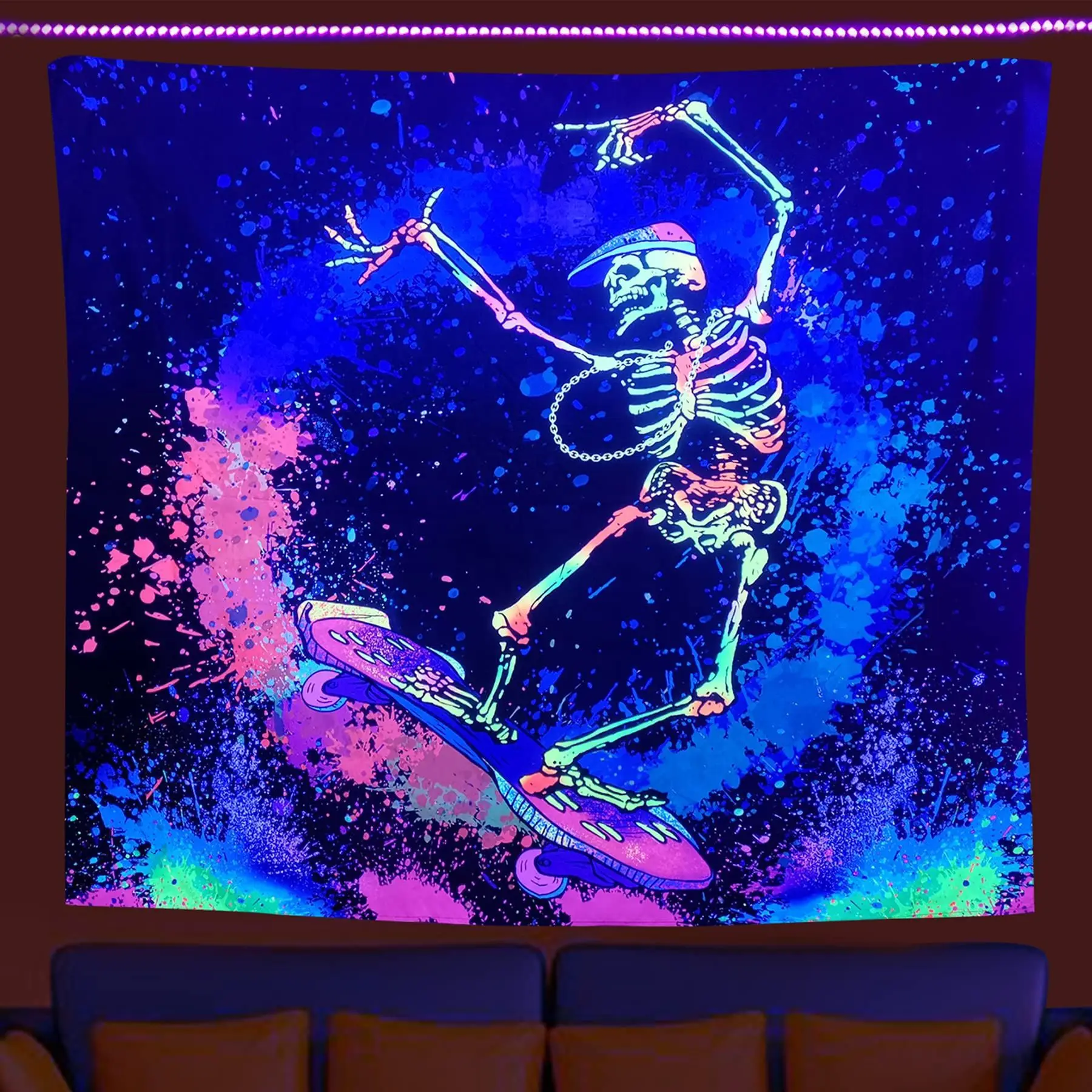Skull Wall Hanging Tapestry Uv Reactive Tapestry Wall Flourescent