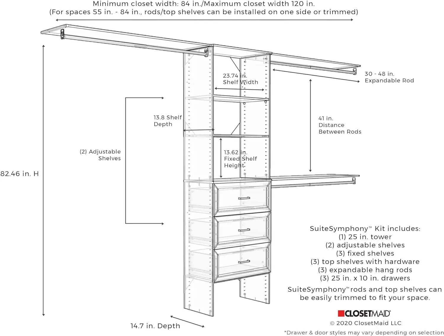 ClosetMaid SuiteSymphony Closet Organizer Shelves 3 Drawers 25-Inch-Pure White