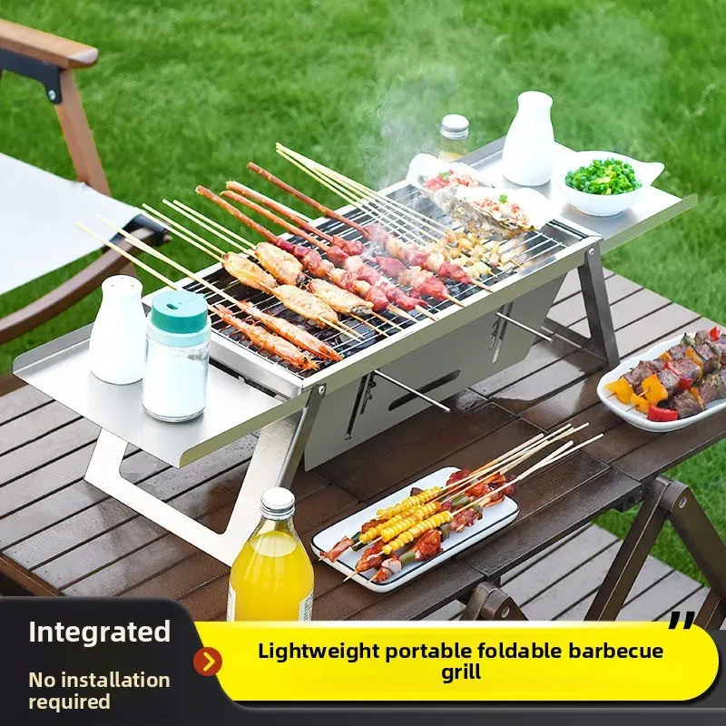 Stainless steel barbecue stove outdoor charcoal thickened barbecue rack household small one-second folding charcoal grill stove