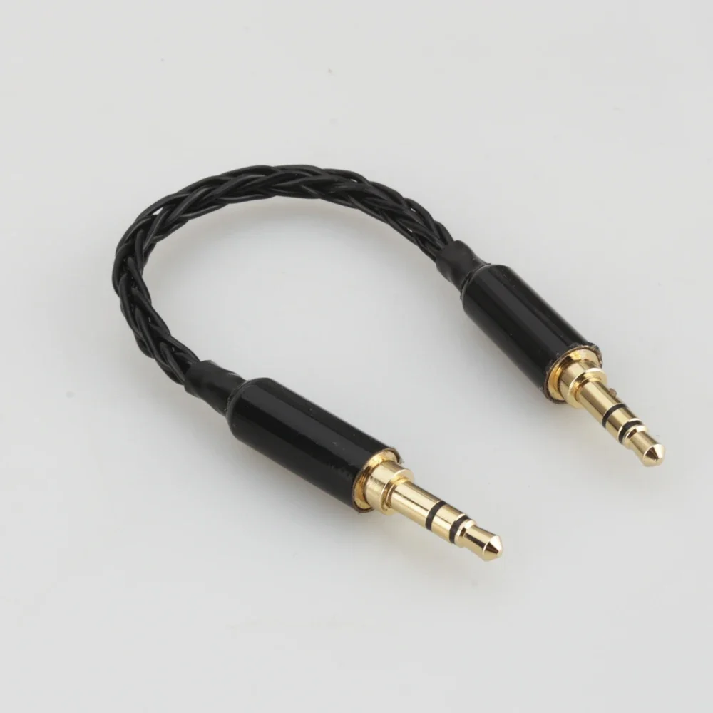 10cm Black Silver Plated 3.5mm Male to Male Stereo Audio Cable