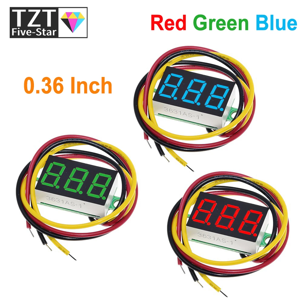 Digitales Spannungsprüfmodul 0,36 Zoll Rot Grün Blau DC 2,5-40V 0V-100V 2/3 Leitungen 3-stellige Spannungsanzeige LED-Farbdisplay