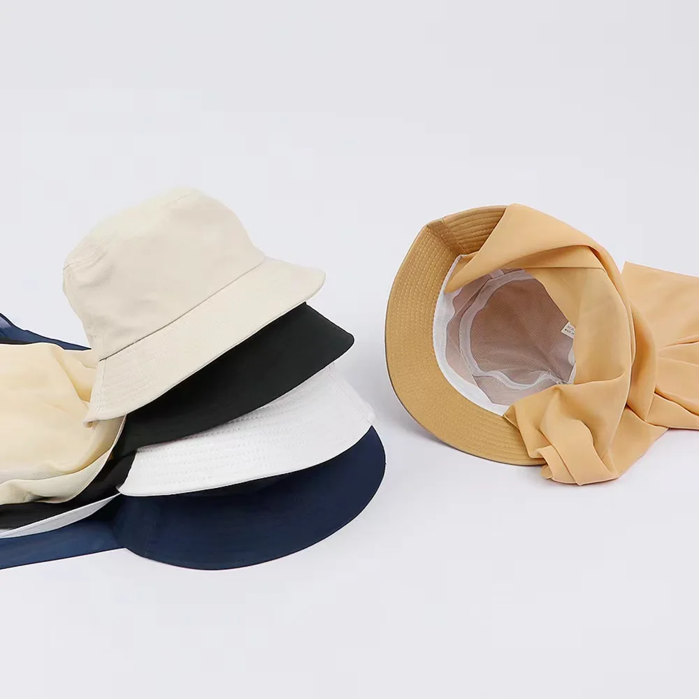 New Muslim Women Bucket Hat With Chiffon Hijabs Summer Sports Cap With Turban Ready To Wear Instant Hijab Islam Headscarf