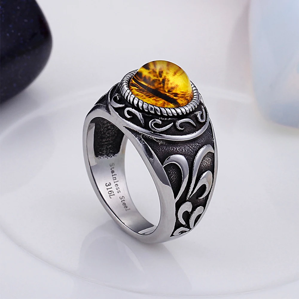 Classic Retro Titanium Steel Men's Ring Gem Inlaid Closed Fashion Personality Dress Up High-end Jewelry Birthday Gift