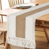 Boho Fall Table Runner Farmhouse Burlap Cotton Table Runner with Tassels Woven Macrame Home Living Room Table Decoration 1
