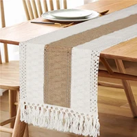 Boho Fall Table Runner Farmhouse Burlap Cotton Table Runner with Tassels Woven Macrame Home Living Room Table Decoration 1