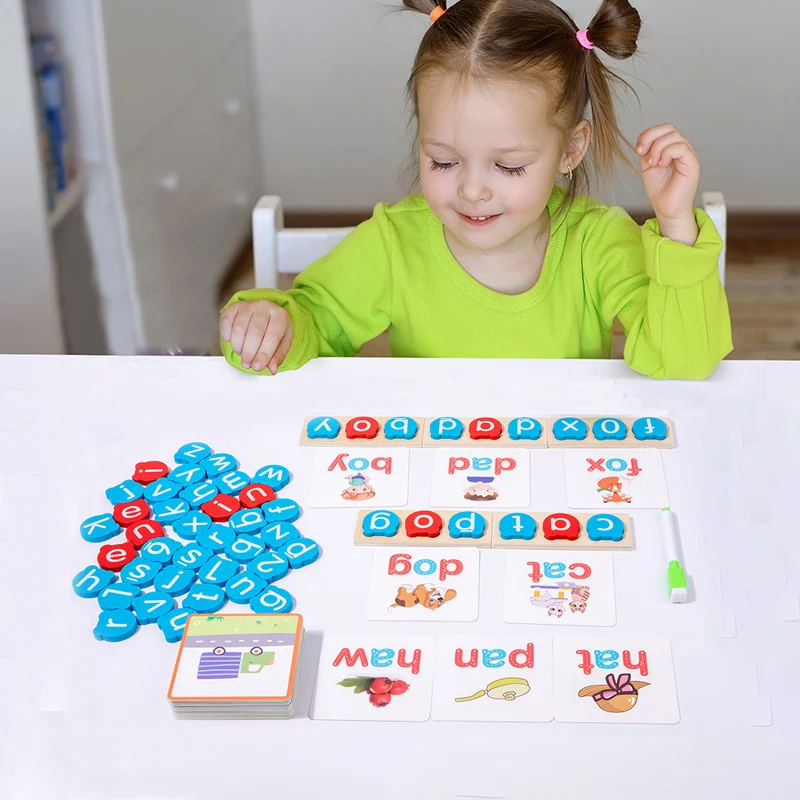 Wooden CVC Word Spelling Games, 2 in 1 Mathematical Operations And Alphabet Spelling Toys, Montessori Toy for Preschool Kids 6