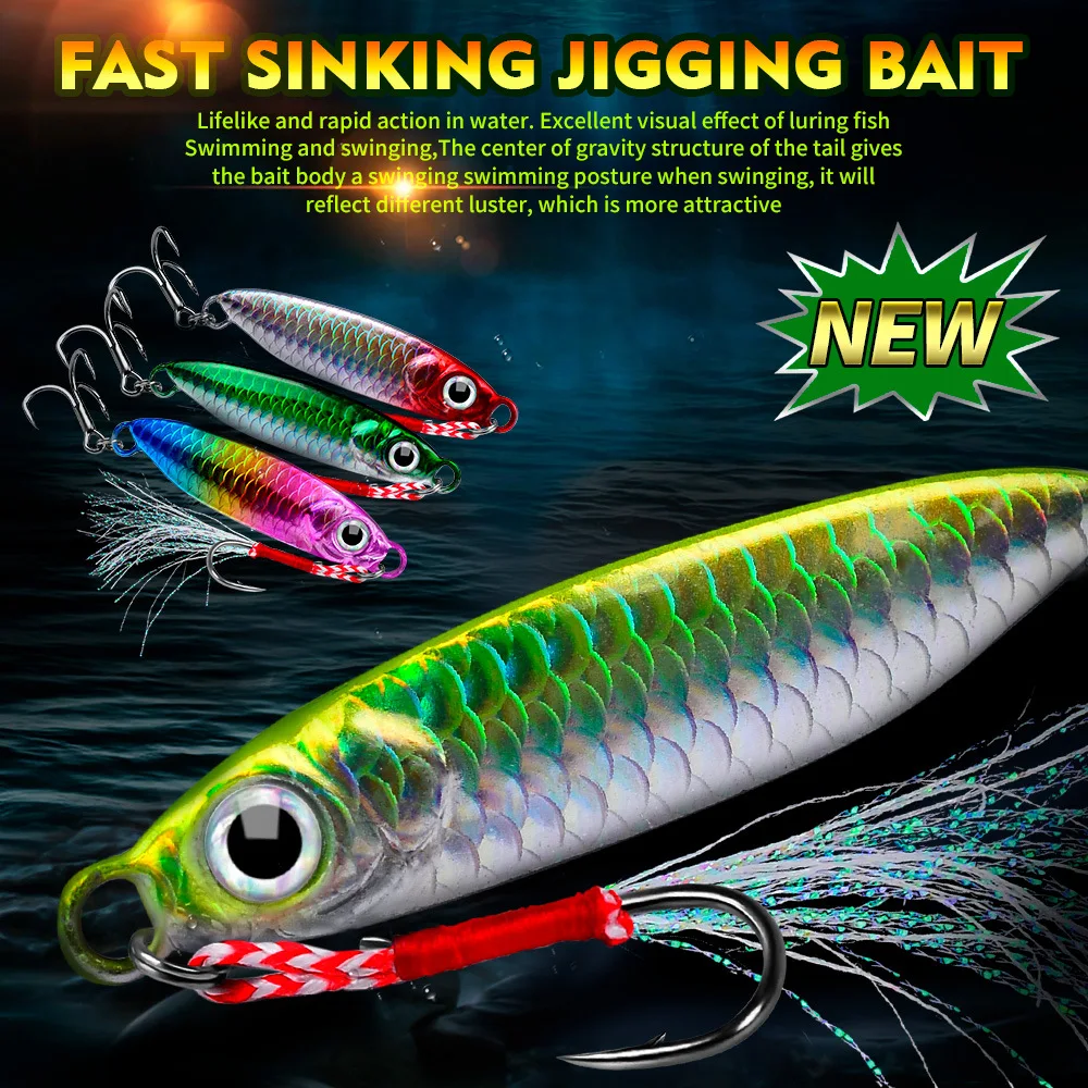 Description Picture 2 of itemLURE Sea Fishing Boat Fishing Lron Plate Sea Fishing MetalBionic Bait 7g/10g/15g/20g/25g/30g DoubleHooks Luminous Fake Bait