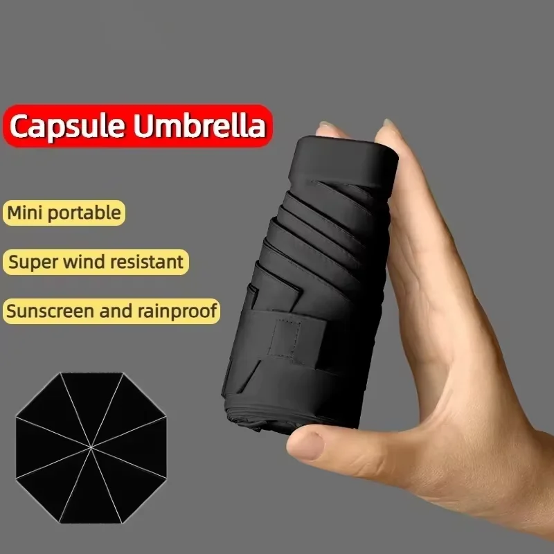 Compact Black Coated Dual-Use Travel Umbrella - Lightweight and Portable