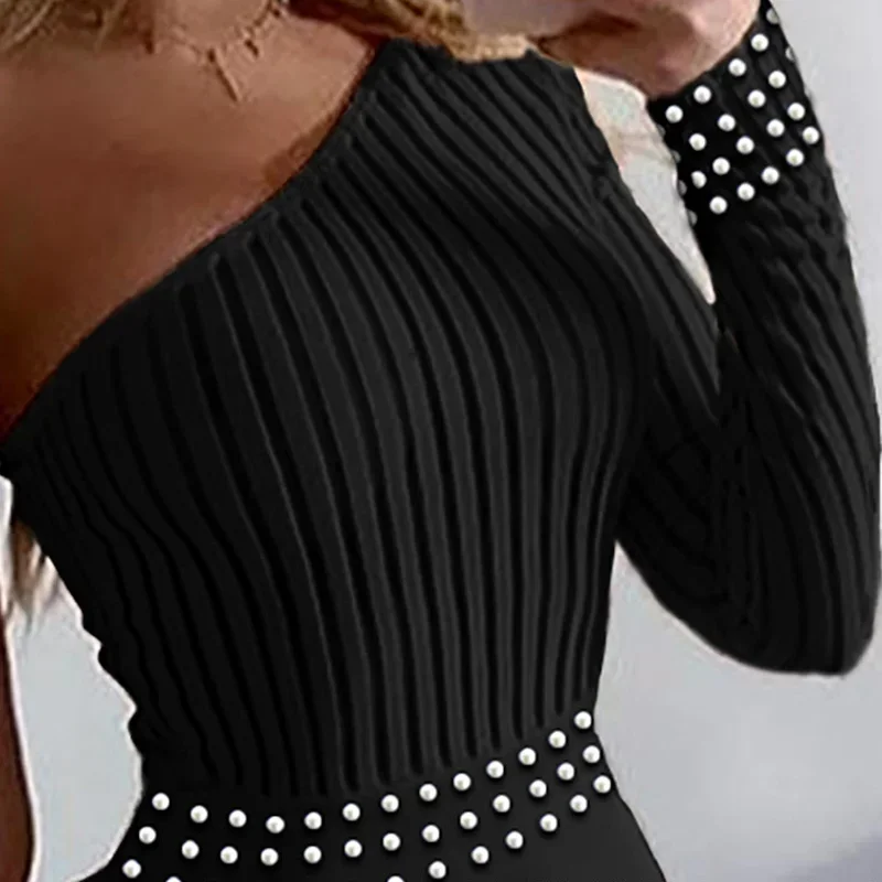  New Spring and Autumn Fashion Women's Bubble Beads One-shoulder Jumpsuit Long Sleeve Solid Color Jumpsuit Women Fashion