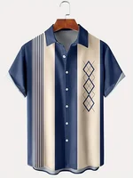 New Summer Outdoor Casual Men's Short-sleeved Shirt, Striped Printed Men's Shirt, Street Daily Fashion Men's Short-sleeved Shirt 1
