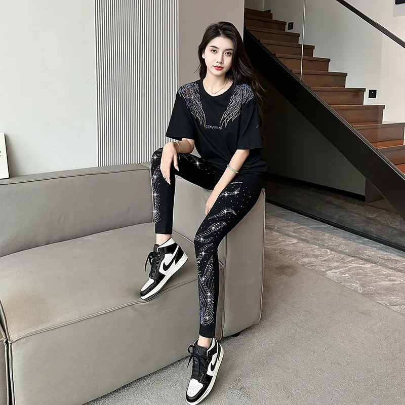 All Season Women Black Silver Sequin Leggings Plus Size High Waist Black Skinny Trousers Pants