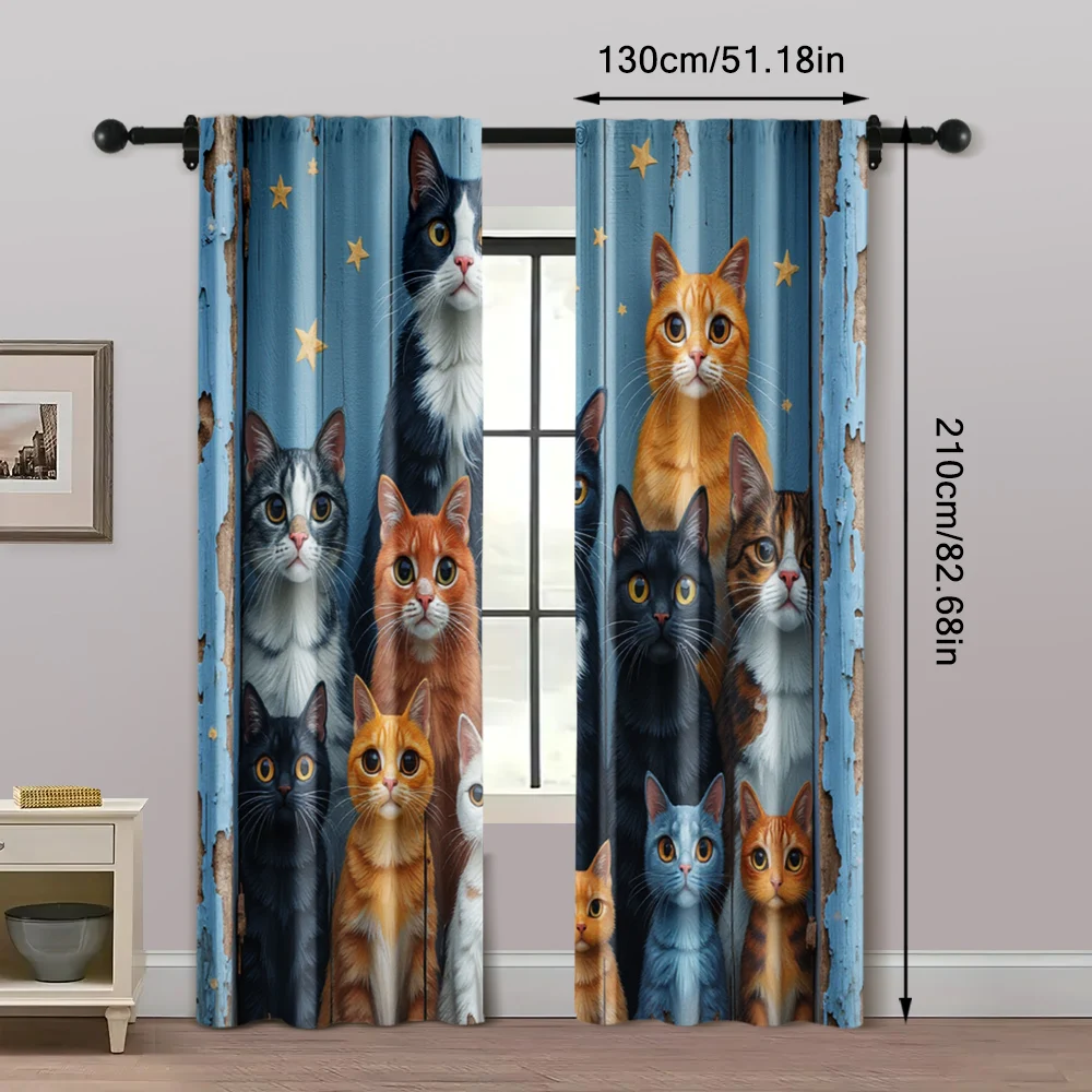 2pcs, Curtains&Drapes 2D print Whimsical Cat Machine Washable Polyester (without rod) Decorations Clearance Ldeal for Bedroom, 5