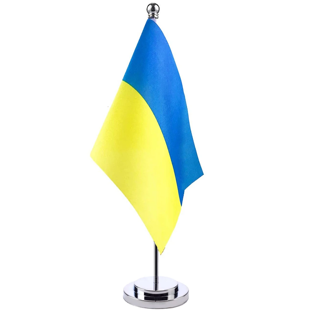 14x21cm Office Desk Small Ukraine Country Banner Meeting Room Boardroom Table Standing Pole The Ukrainian National Flag