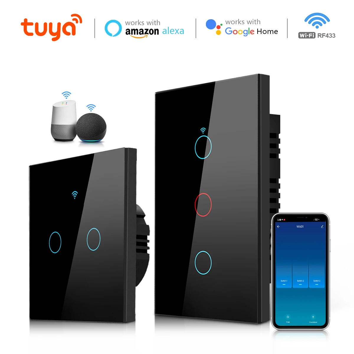 Interrupteur WiFi pour éclairage à câblage 2 fils (sans neutre) compatible  app Tuya Smart Life, Nest, Alexa, Siri Shortcuts 