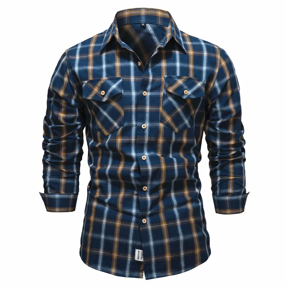 High Quality Men's Plaid Shirts Cotton Turn Down Neck Casual Dress Shirt Men Long Sleeve Slim Blouses Top Business Chemise Homme men's button up short sleeve shirts & tops Shirts