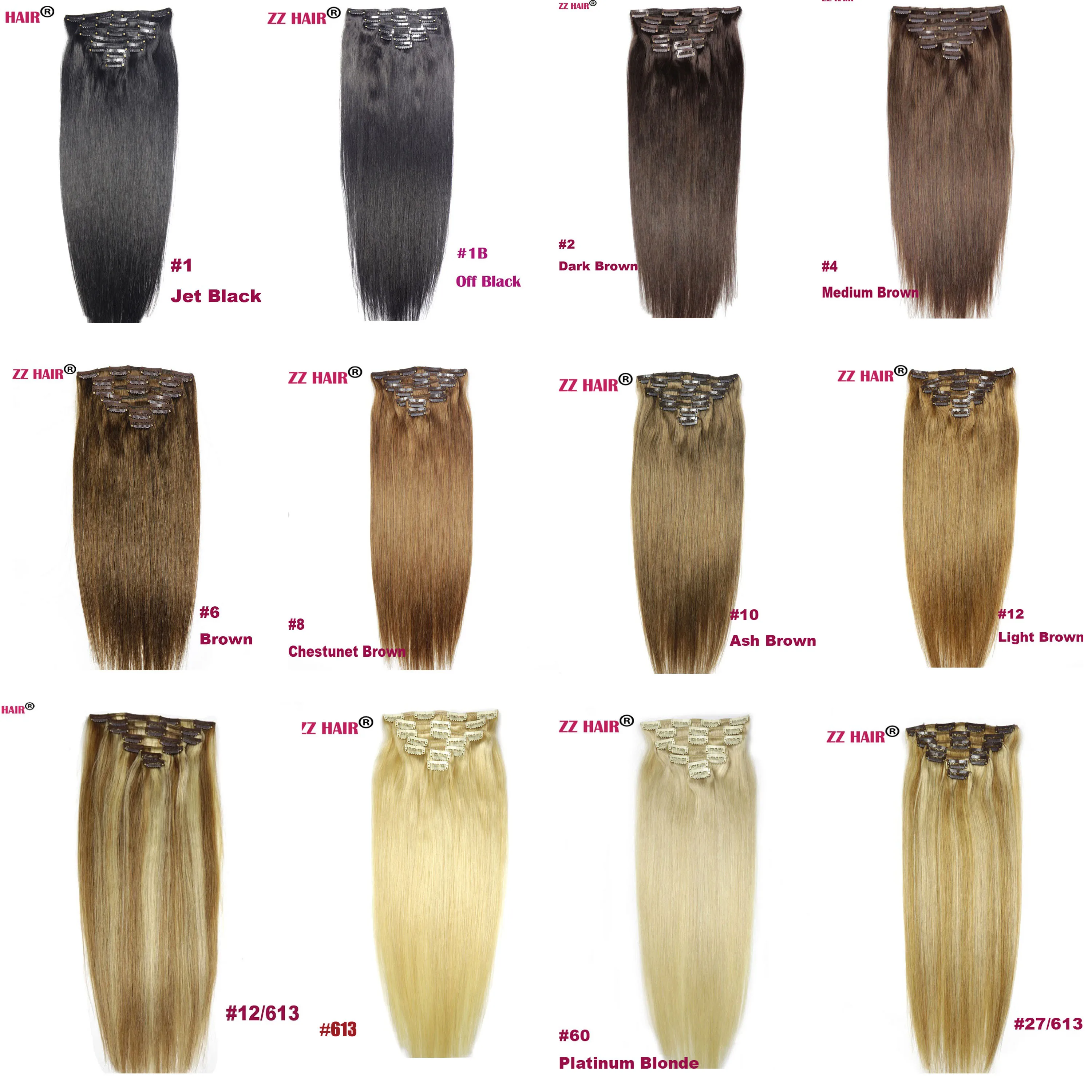 Chocola16"-24" Remy Hair 8pcs 100g Set Clip in Human Hair Extensions Brazilian Real Human Extensions