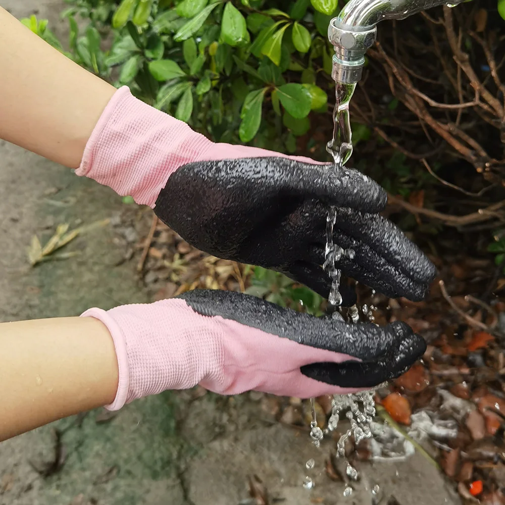 Women Gardening Work Gloves Latex Rubber Palm Coated Dirty Small Plant Thorn Resistance Palm Dexterity Abrasion Grip