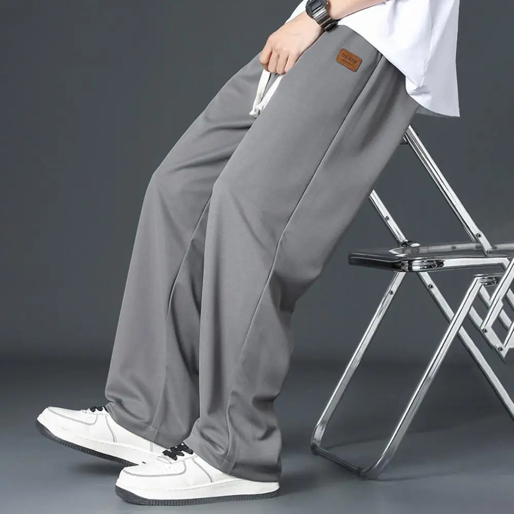 

Stylish Men's Summer Pants Breathable Ice Silk Wide Leg Trousers with Elastic Waist Drawstring for Street Casual Sport