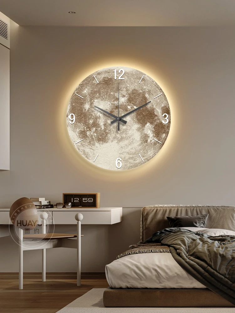 Orologio da parete moderno e minimalista orologio da soggiorno Moon  Sandstone Painting Home Fashion Restaurant Ideas LED Light Wall Decoration  - AliExpress