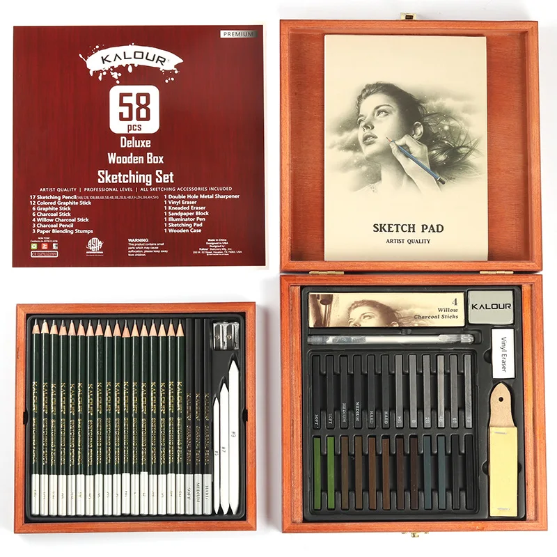 

Knysna 58PCS Wooden Box Pencil and Sketch Pencils Set for Drawing Art Tool Kit Gift for Pencil Sketch Artist Art Supplies