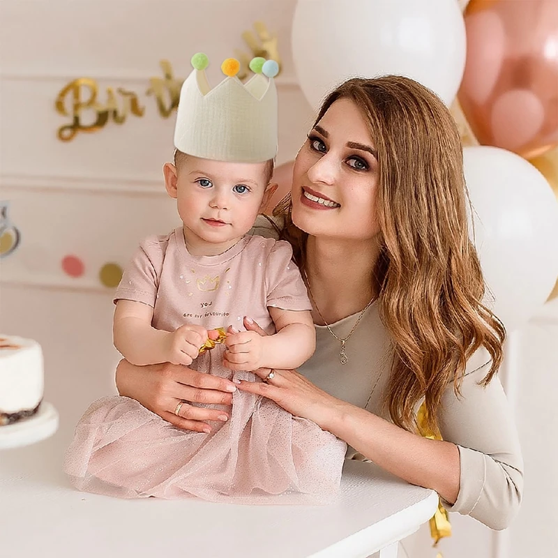 Baby 1-9 Years Birthday Party Crown Hat Woolen Ball Headband Hat  Birthday for Kids Party Photography Props Infant Gifts 5