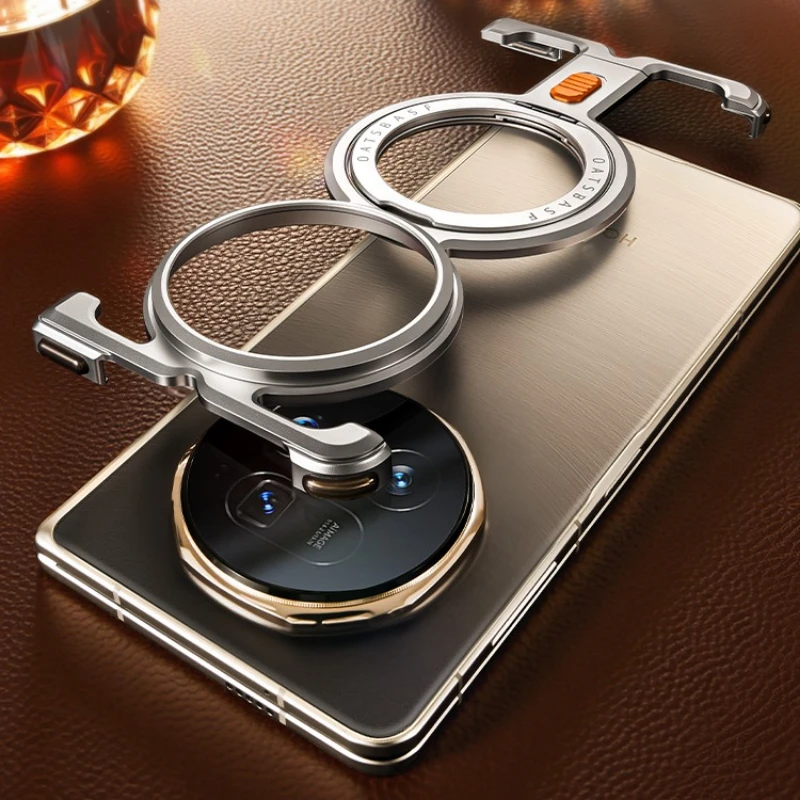 Oatsbasf Metal Magnetic Phone Case for Honor Magic V5 with Ring Stand 360° Rotatable Aluminum Alloy Frameless Shockproof Cover 4