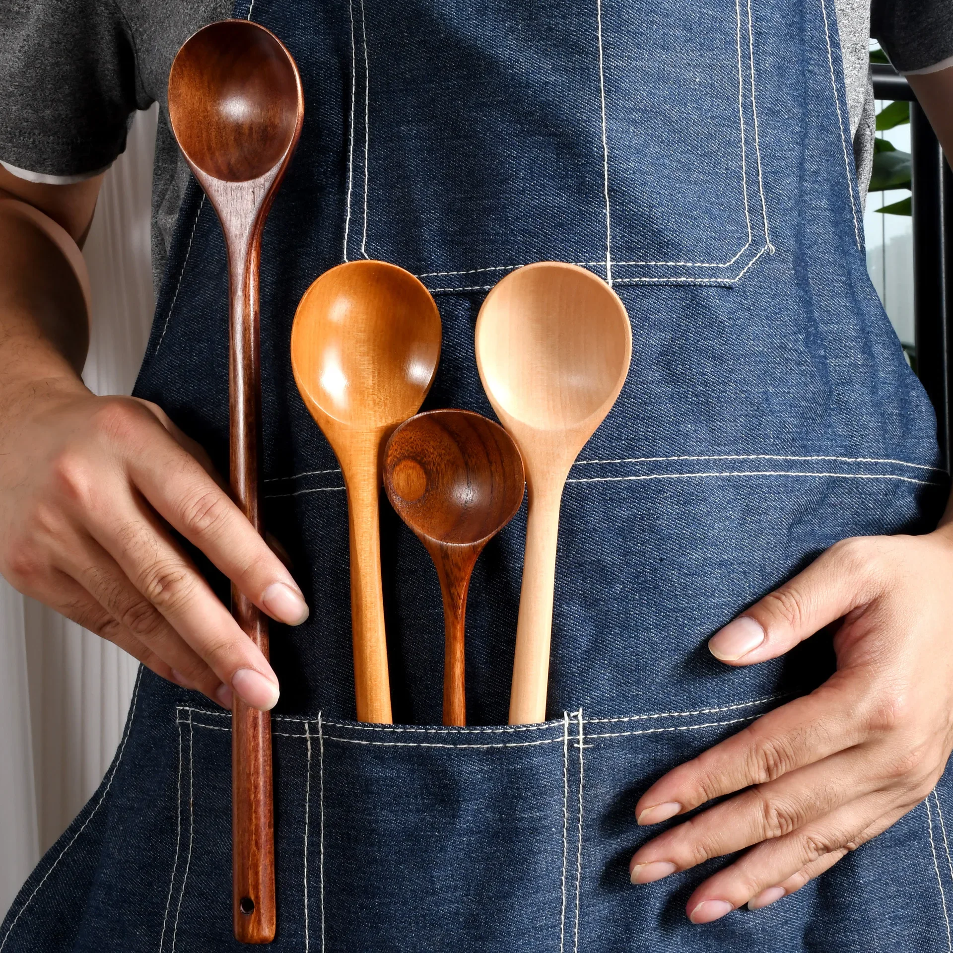 Cuillères de cuisine en bois naturel, longues cuillères en bois, Cuillère à  soupe, Cuillère à miel Assad, Ustensile de cuisine de style coréen