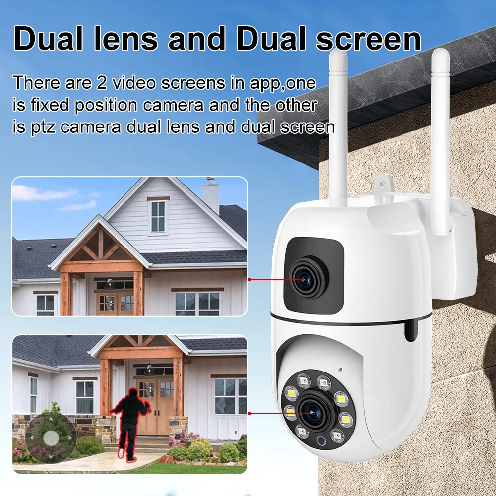4K 8MP HD Smart Night Vision Wifi Camera PTZ Outdoor Dual Screen Human Detection Dual Lenes IP Security Protection Cam O-Kam pro 5