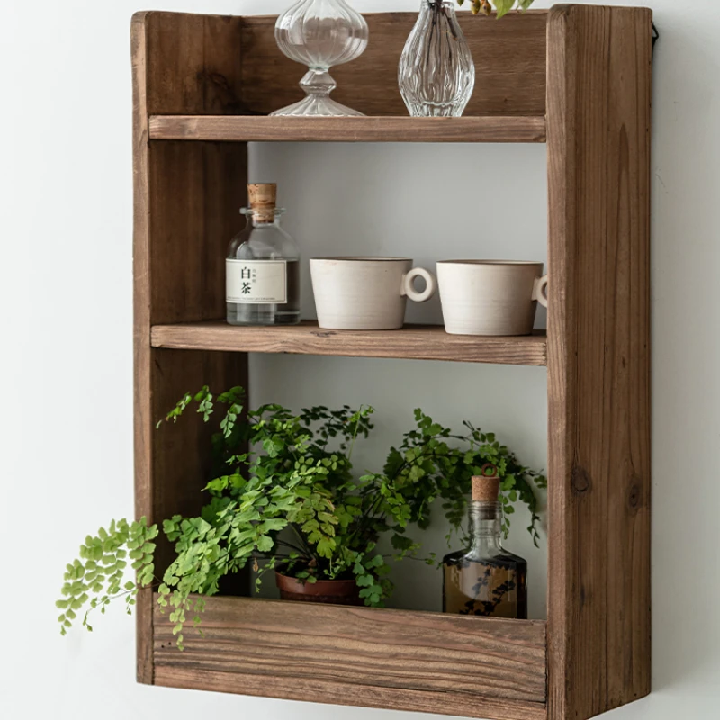 Verkoop Vintage Massief Hout Muur Mount Plank Rustieke Kast Opslag Organizer Elegante Scheidingsstandaard Voor Woondecoratie