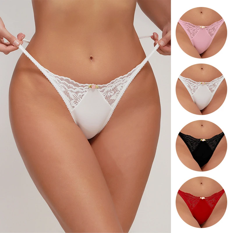 

1Pcs Women Sexy Lace Thongs Panties Cotton Low Rise Floral Perspective T-Back Lingerie Comfortable Elastic Thin Belt Underwear