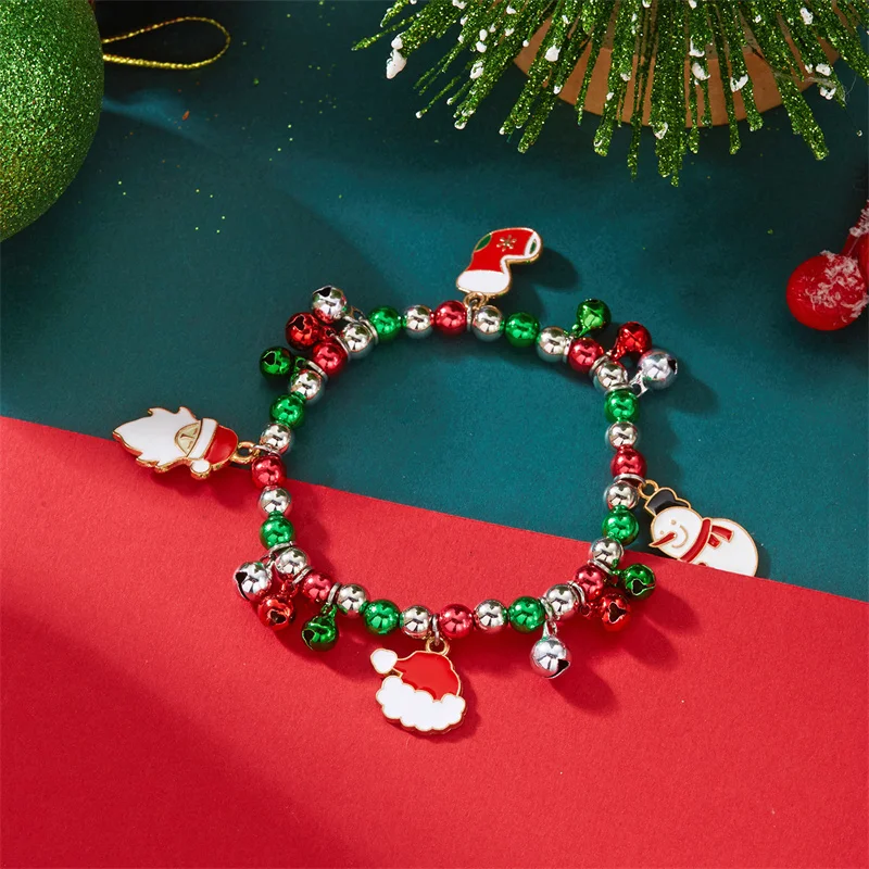 Handgemachte Weihnachten Rot Grün Glocke Perlen Armbänder für Frauen Santa Claus Schneemann Elch Weihnachtsbaum Armbänder Festival Party Schmuck – Detail 8