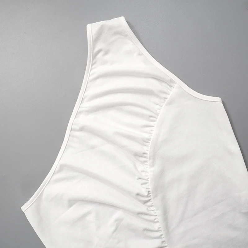 Camisetas de tirantes de verano para mujer, blusa camisola ajustada de color liso sin mangas con un solo hombro, ropa estética