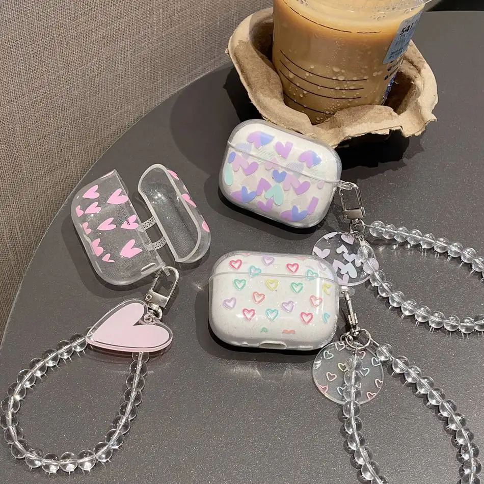 Braccialetto Love Heart Per Airpods Pro 2 / Airpod 3 /Airpods 2 Custodia Trasparente Per Cuffie Air Pods Pro Cover Per Auricolari In Silicone