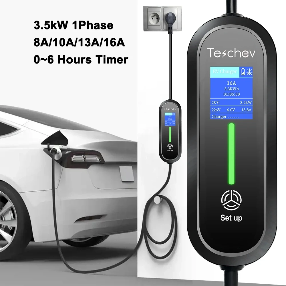 Teschev EV Portable Charger GB/T Plug Connecto16A 1Phase 3.5KW 5Meters Wallbox Charging Station for Electric Vehicle