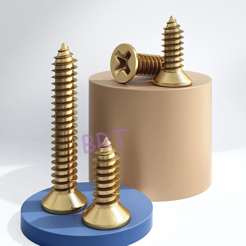 

10Pcs M3 M3.5 M4 M5 M6 Brass Phillips Flat Head Bolts Countersunk Head Cross Recess Self-tapping Screws L=6-50mm