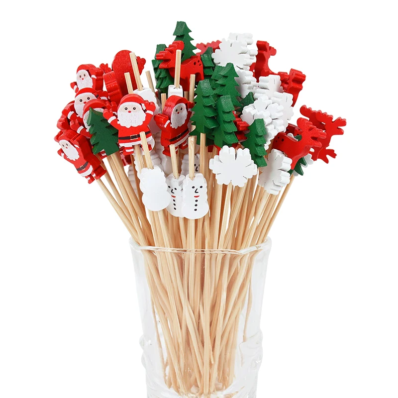 50/100Pcs Christmas Buffet Fruit Food Skewer Cocktail Picks Cupcake Topper 2023 Christmas Party Decor Supplies New Year 2024