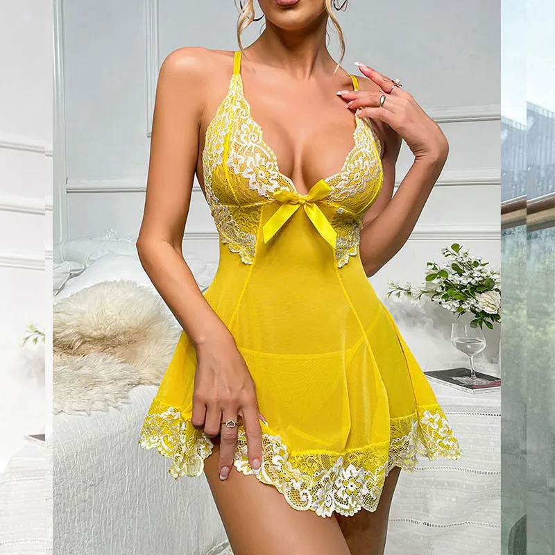 Naughty Transparent Nightgown Sexy Women Babydoll Elegant Sleepwear Sex Dress Lingerie Pajamas G-string