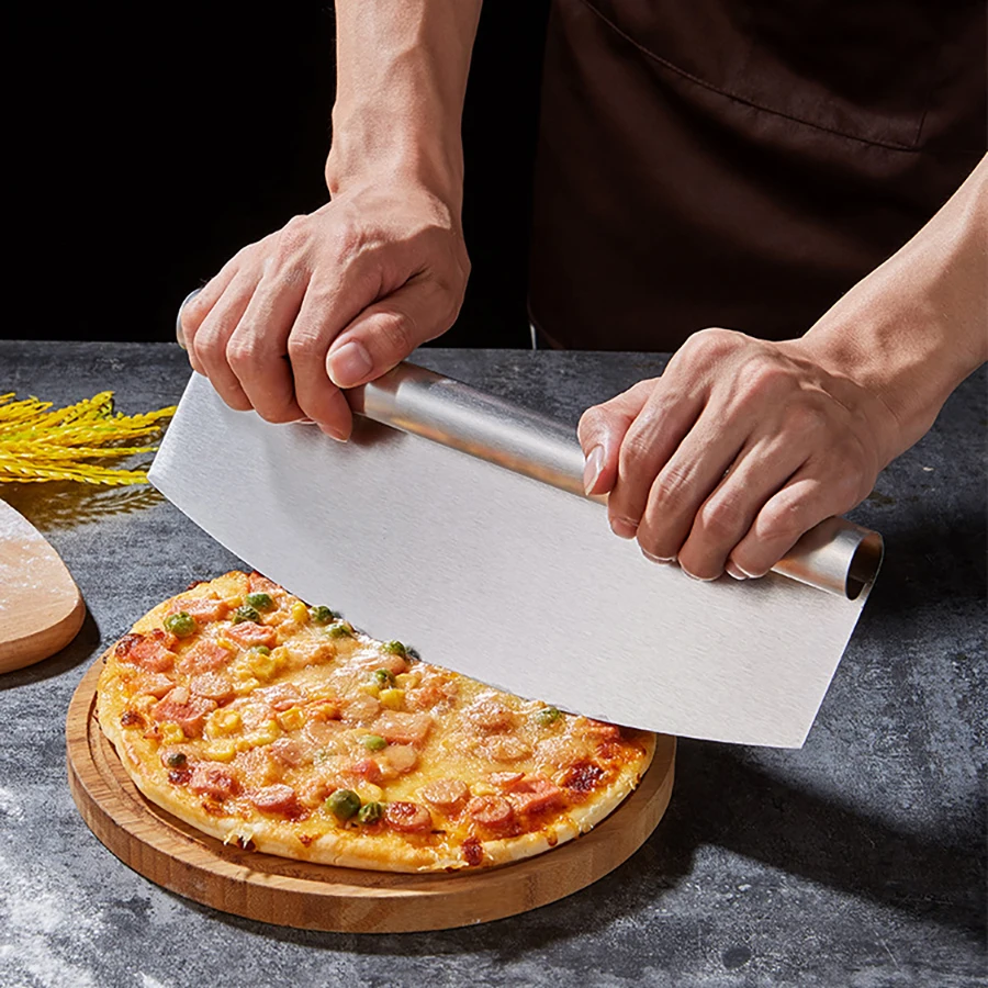 1PC stainless steel pizza shaker With knife sheath Multi-function pizza cutter Nougat cake curved dough hob spatula pizza cutter