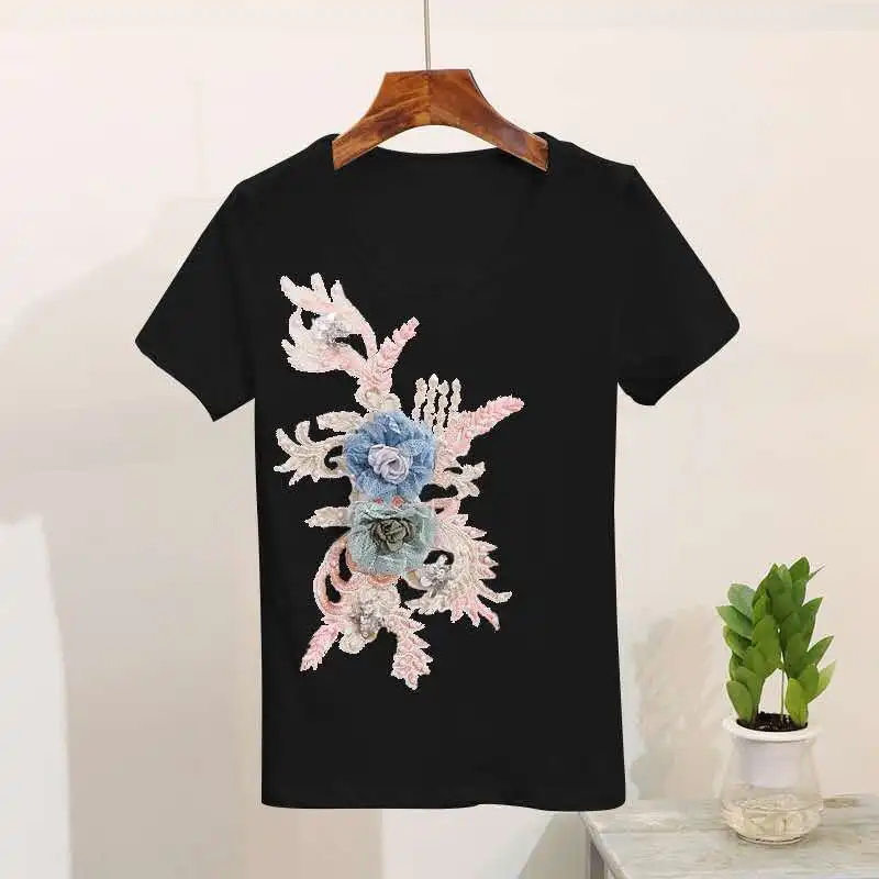 Fashion Women's Suit 2023 Spring and Summer New Style Embroidered Short-sleeved Top Age Reducing Jeans Two-piece Set
