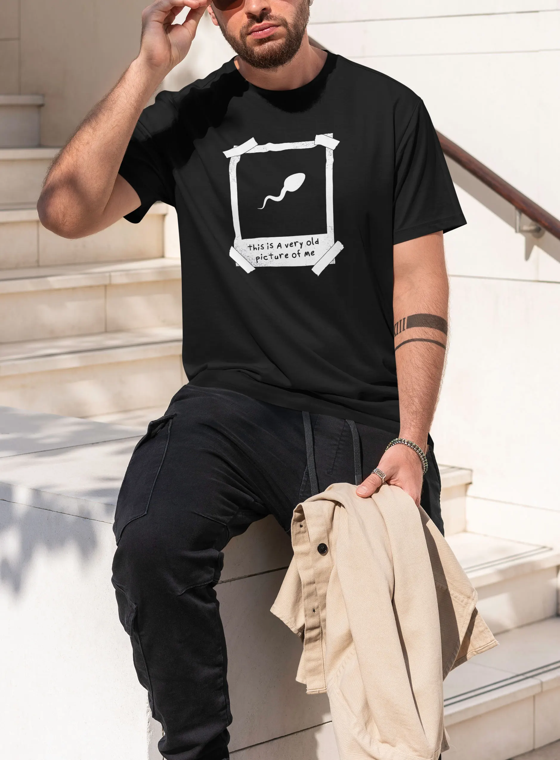 Mens Cotton This Is A Very Old Picture Of Me Graphic Funny T Shirt Street Casual Style Tee for Men and Women
