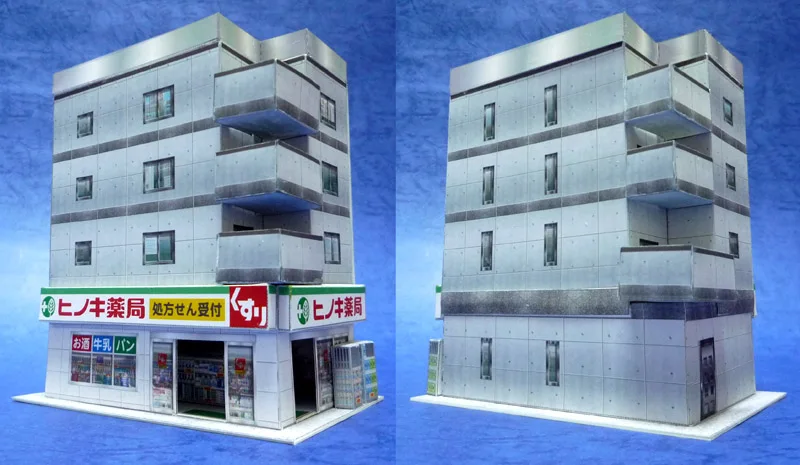 N-Scale Japanese Building Diorama 3D Paper Model Scene DIY Handmade Ornaments 3 commercial buildings 1:150