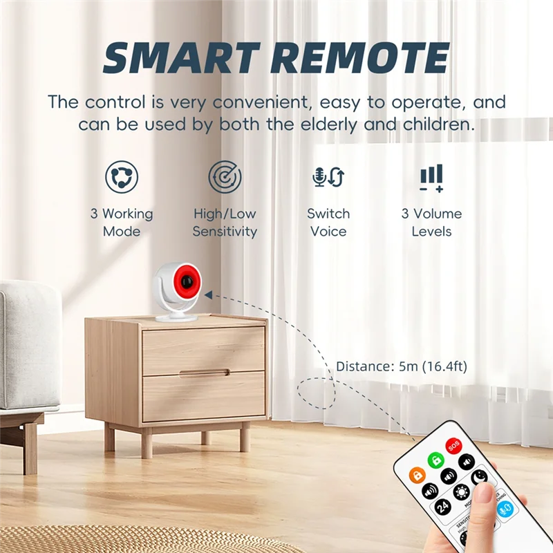 ABDE-Tuya Wifi Sound And Light Infrared Alarm Human Body Induction Detector Anti-Theft Alarm Infrared Detector Remote Control