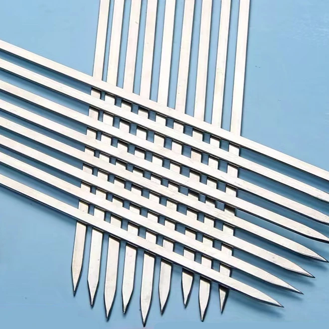 BBQ Fork 10pcs BBQ Utensil Outdoor Camping Picnic Wide Sticks Stainless Steel Barbecue Skewer Reusable Grill Sticks