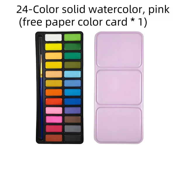 Vernice ad acquerello solida con scatola di ferro da 24 colori, penna gratuita e carta colorata. Adatto per principianti che dipingono, scarabocchi. 4