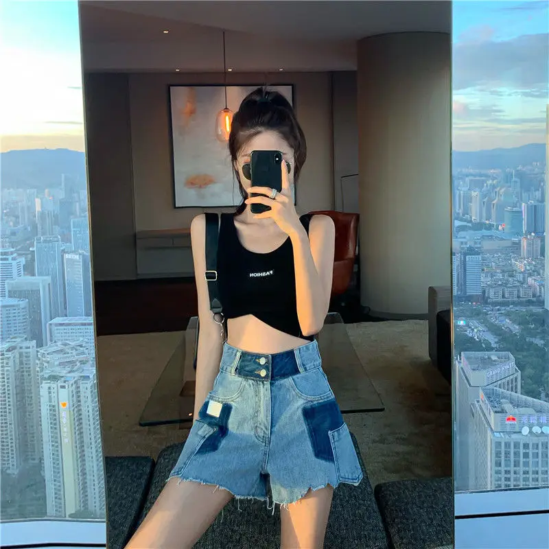 Fall Female Sexy Hole Blue Denim Short New Casual All-Match Slim Jean Shorts Women 2024 Summer Vinatge High Waist Jeans Shorts