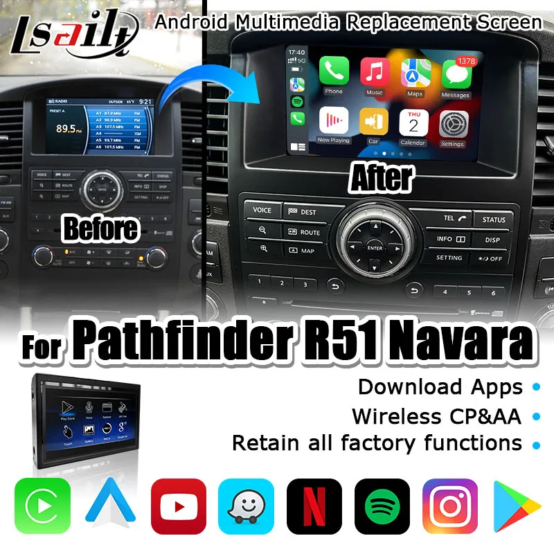 

Lsailt 7 inches Android Replacement Screen for Nissan Navara Pathfinder R51 2008-2013 Android Interface with Google Play, CP AA