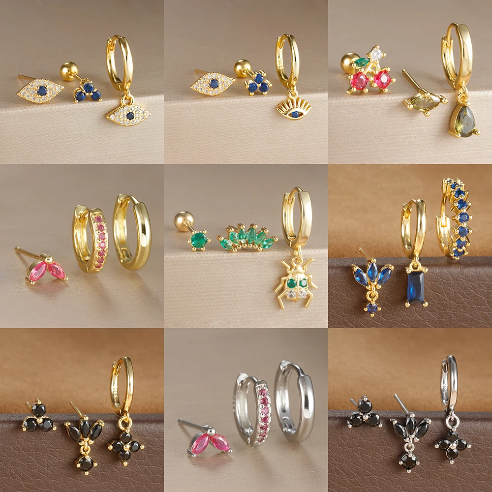 여성용 패션 스테인리스 스틸 후프 귀걸이 세트, 금 색상 기하학 지르콘 귀, 악마 귀걸이, 연골 피어싱 쥬얼리, 3 개 